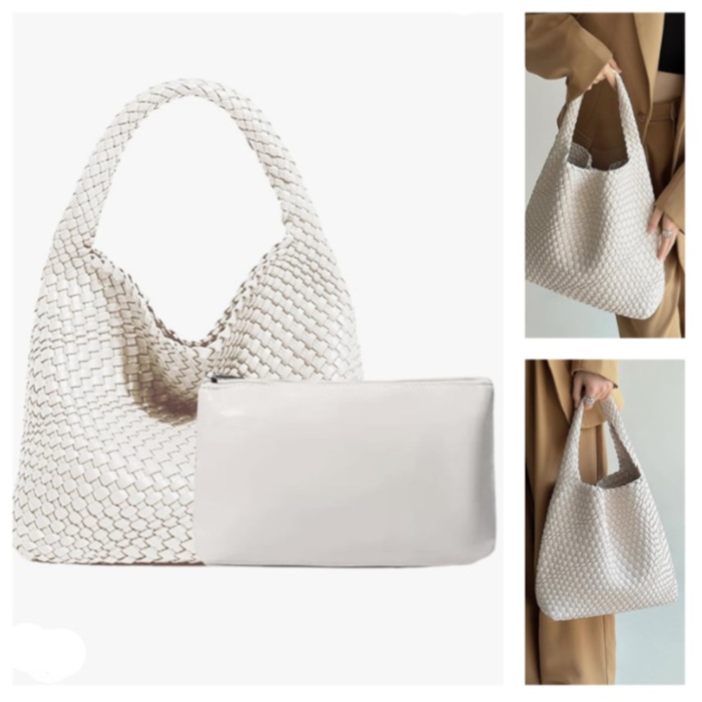 NEW!  Jinmanxue Women Vegan Leather Hand-Woven Tote Handbag in ‘creamy white’